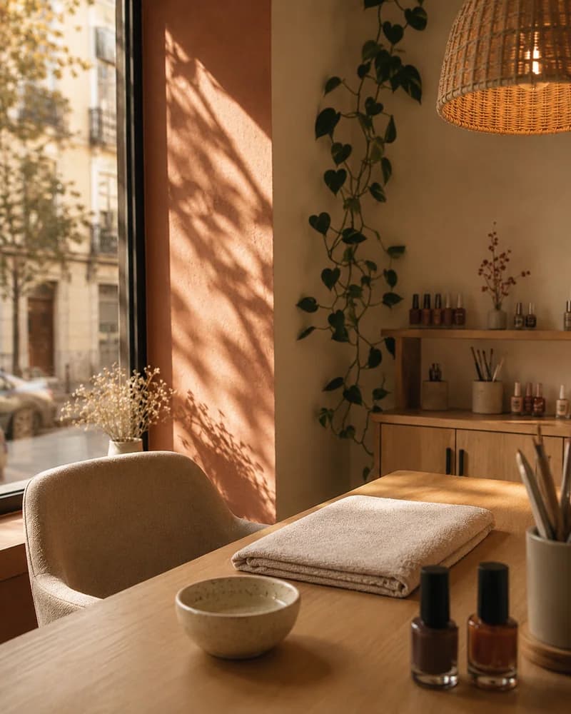 Interior de un centro de estética y uñas con luz natural