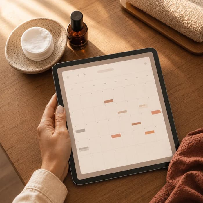 Tablet en un centro de estética mostrando la agenda de Tommy con las citas reservadas